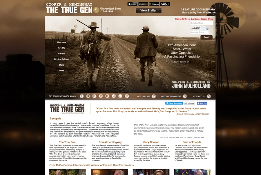 Cooper & Hemingway: The True Gen documentary website