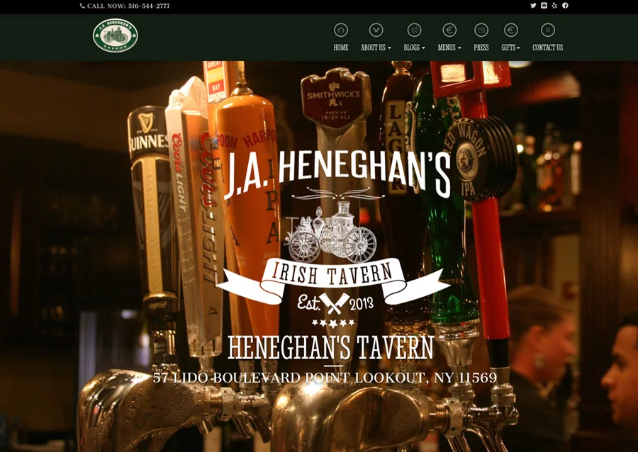 J.A. Heneghan's Tavern website design