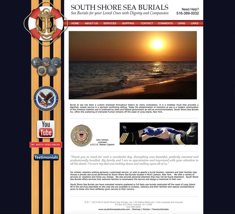 South Shore Sea Burials website design
